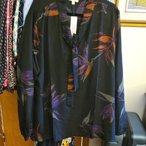 Tres Jolie Accessories Black Blouse with Bold Floral Accents